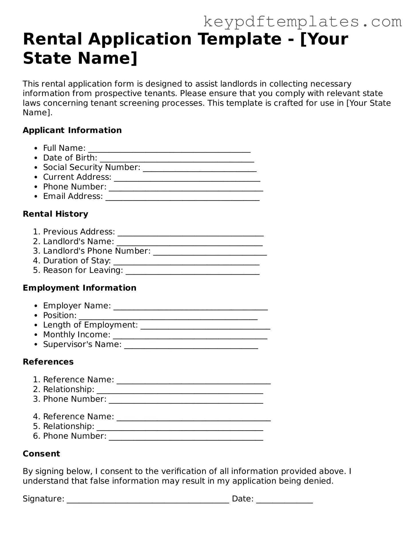 Printable Rental Application Template