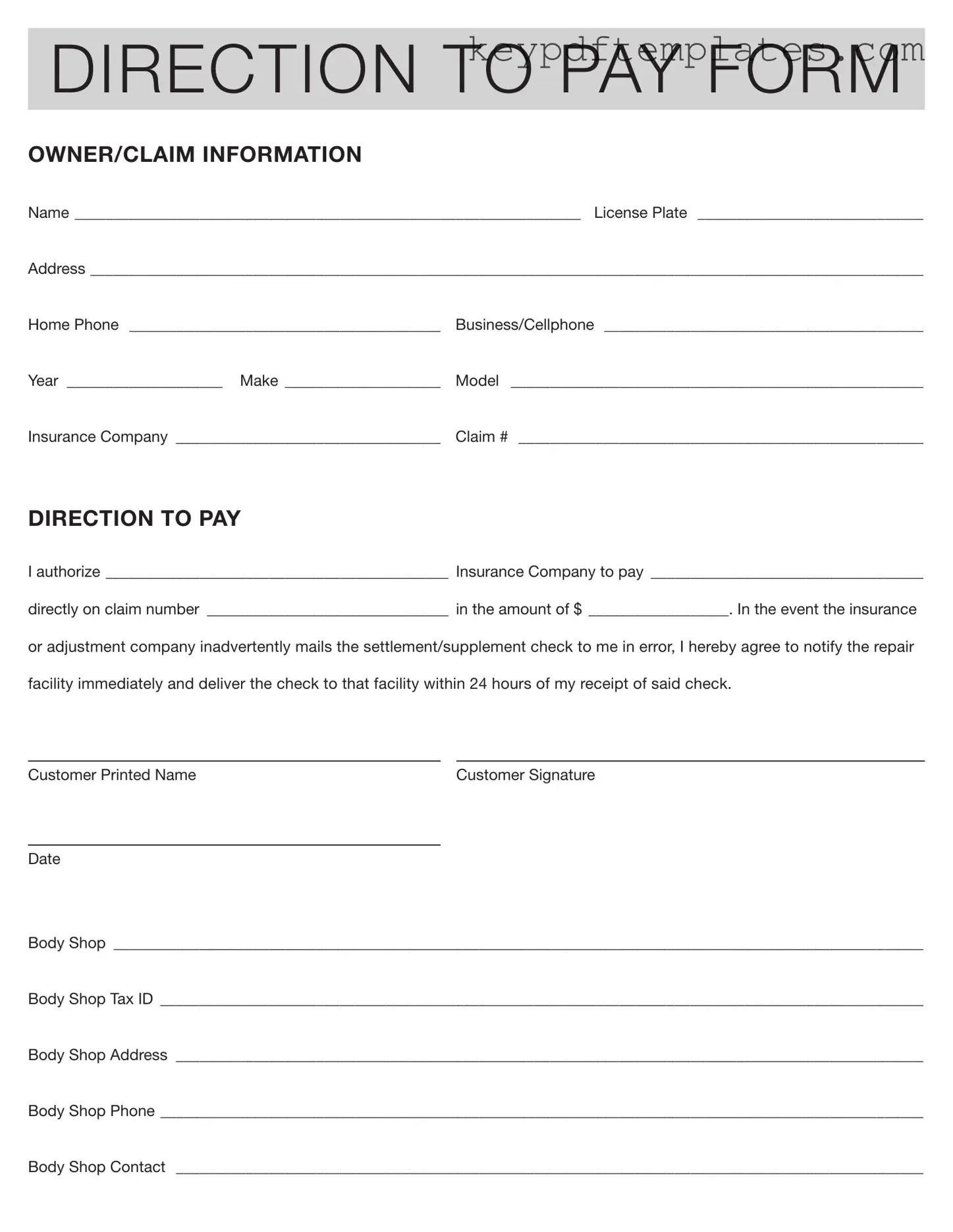 Get Authorization And Direction Pay Form