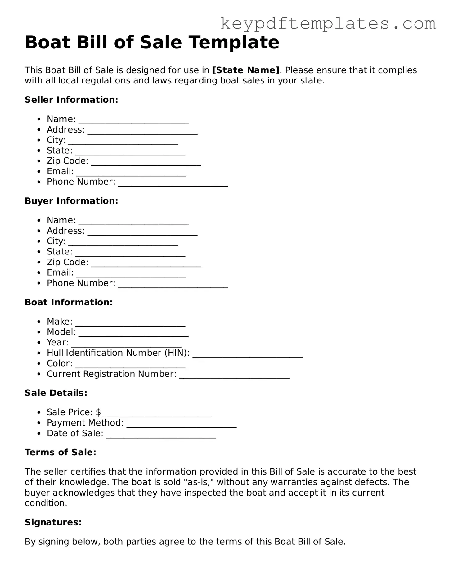 Printable Boat Bill of Sale Template