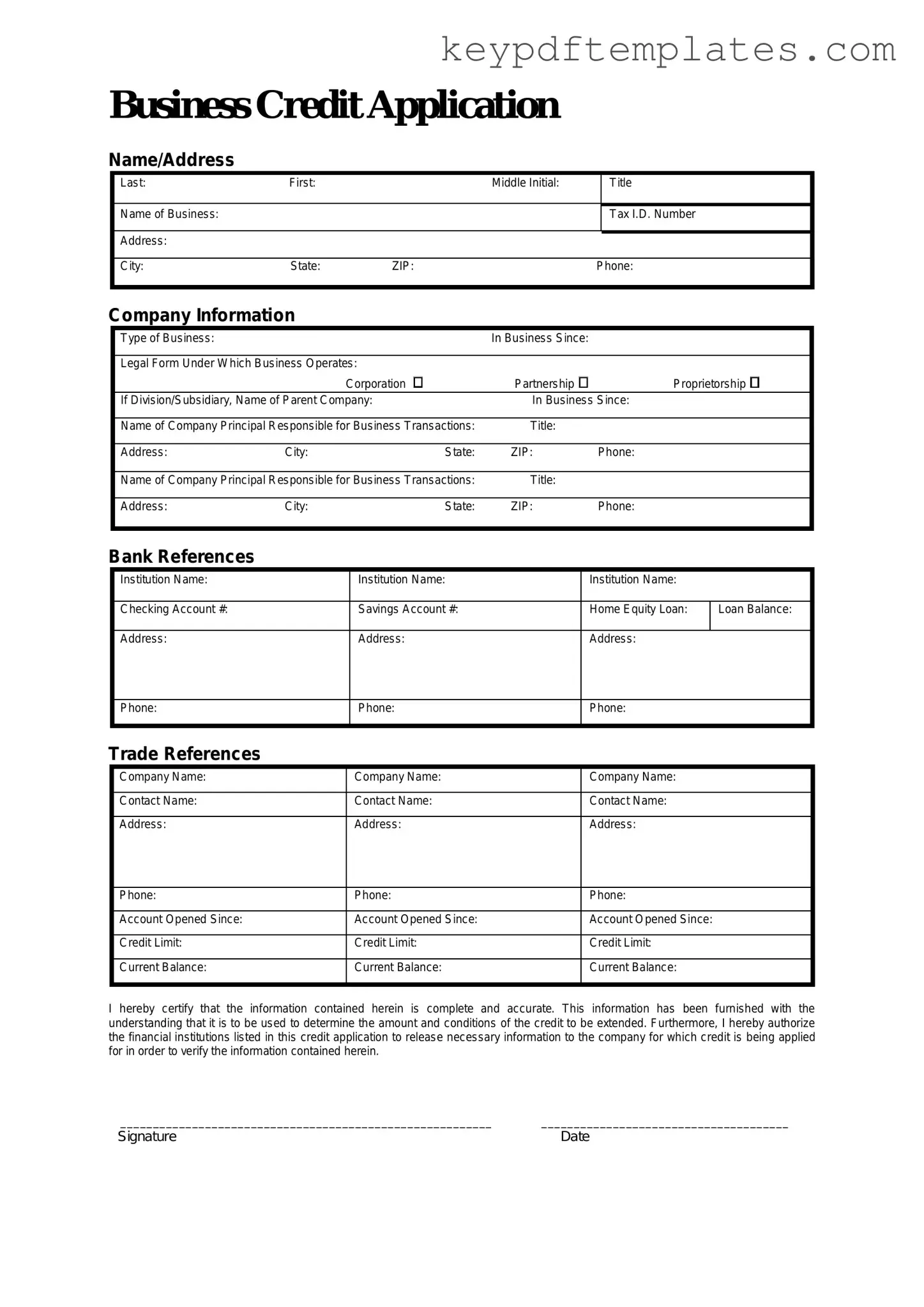 Get Business Credit Application Form