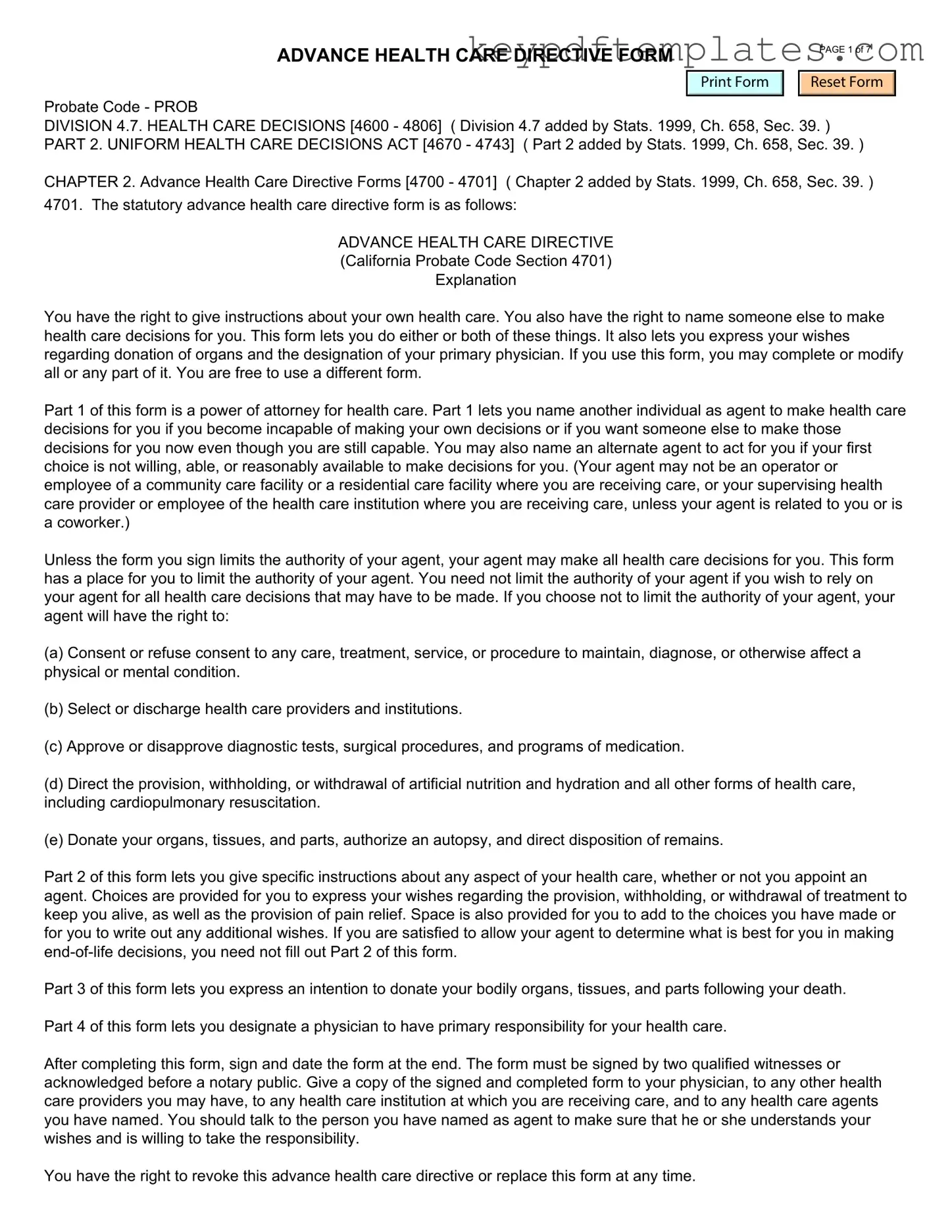Get California Advanced Health Care Directive Form