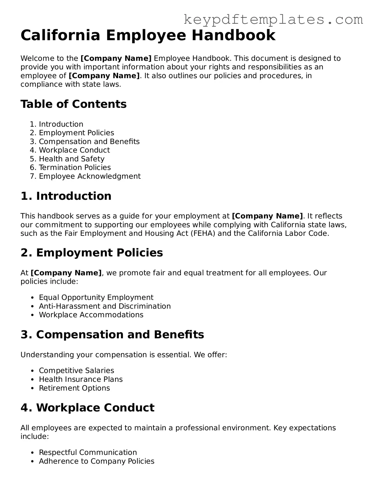 Legal Employee Handbook Document for the State of California
