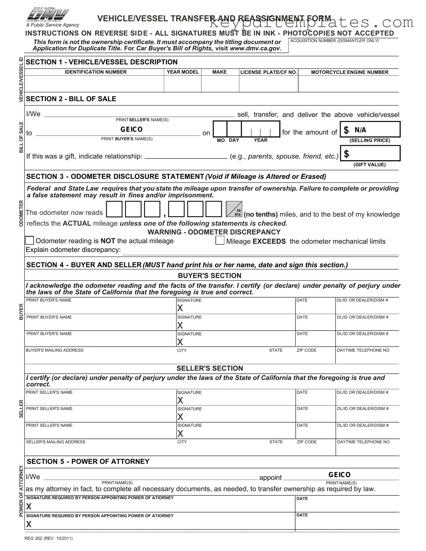 Get California Fotm Reg 262 Form