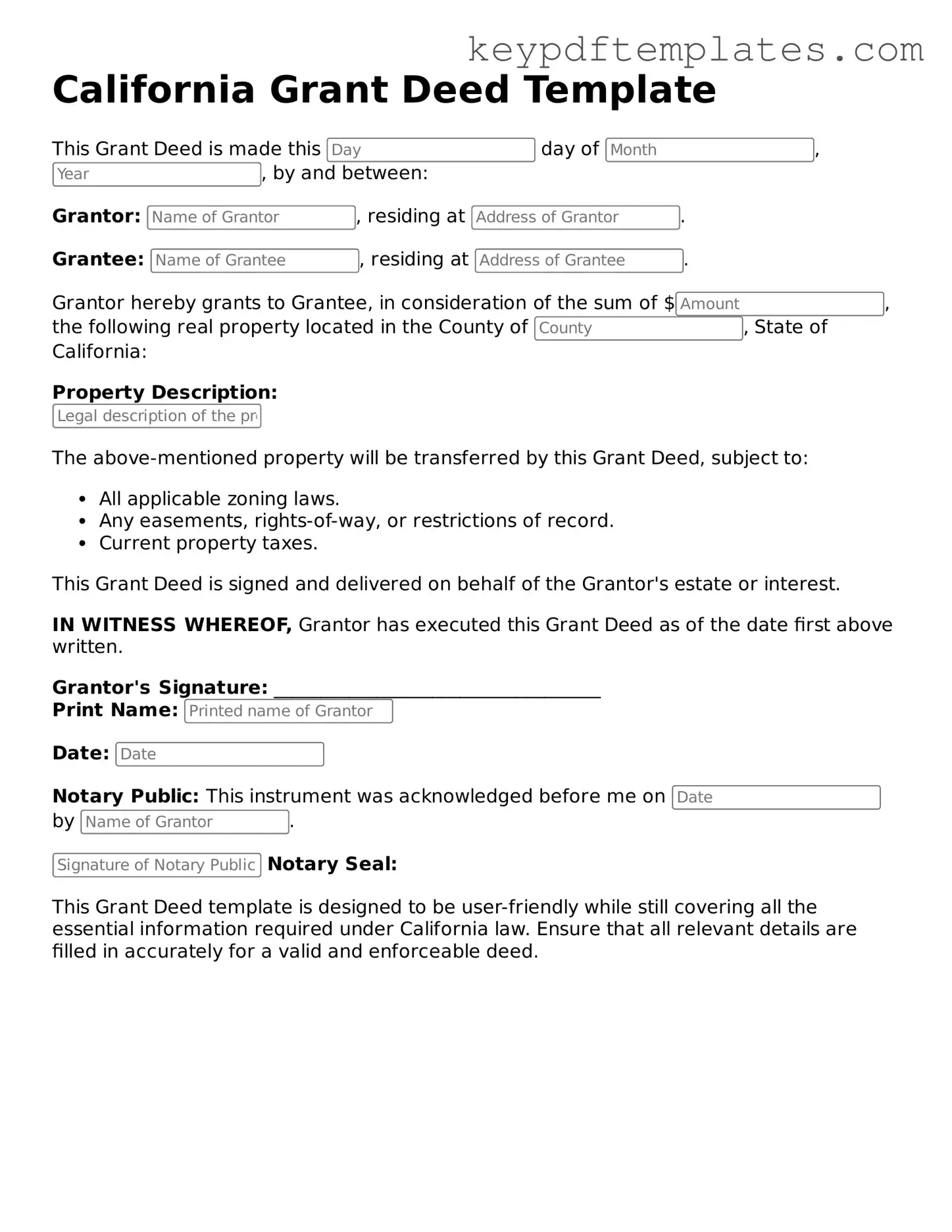 Legal Deed Document for the State of California