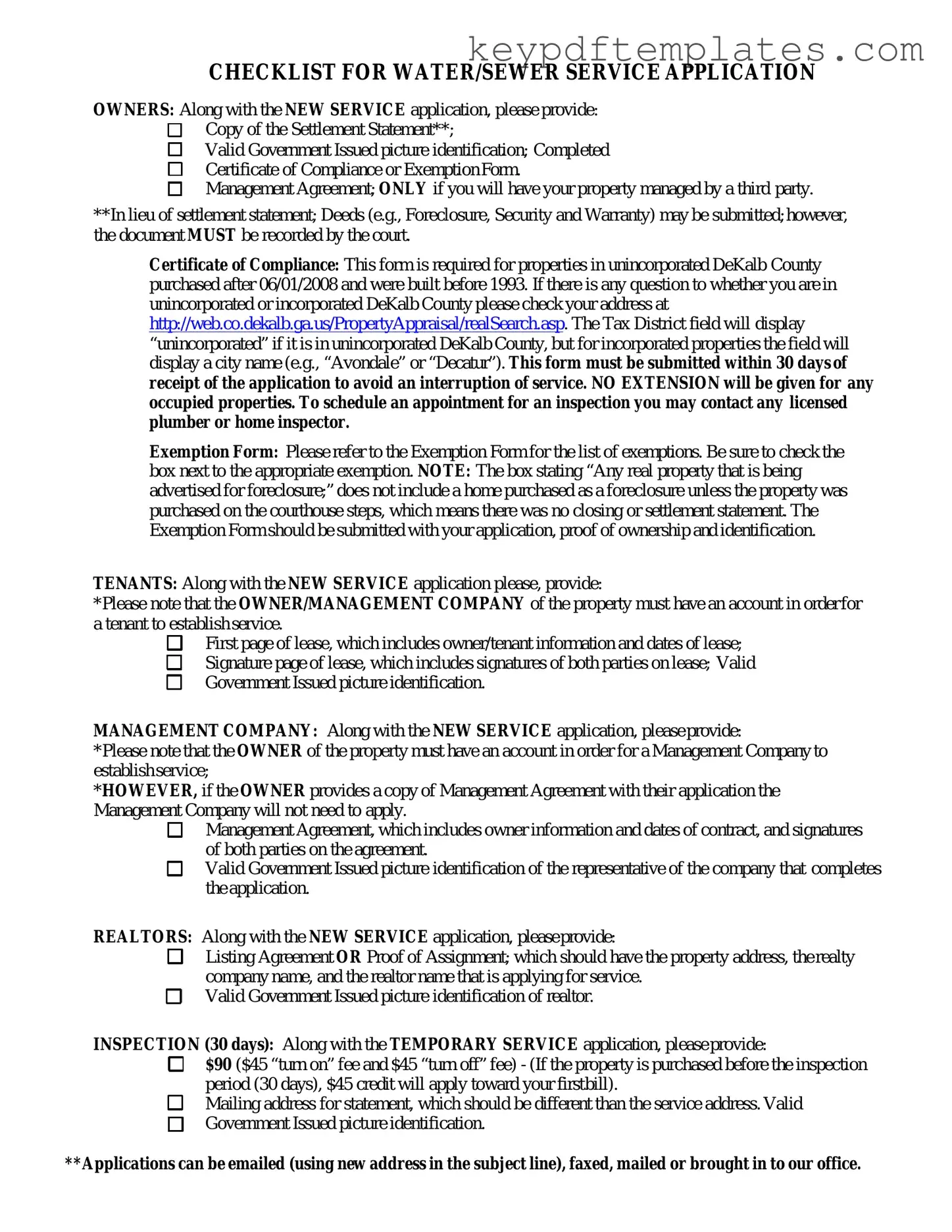 Get Dekalb County Water Application Form