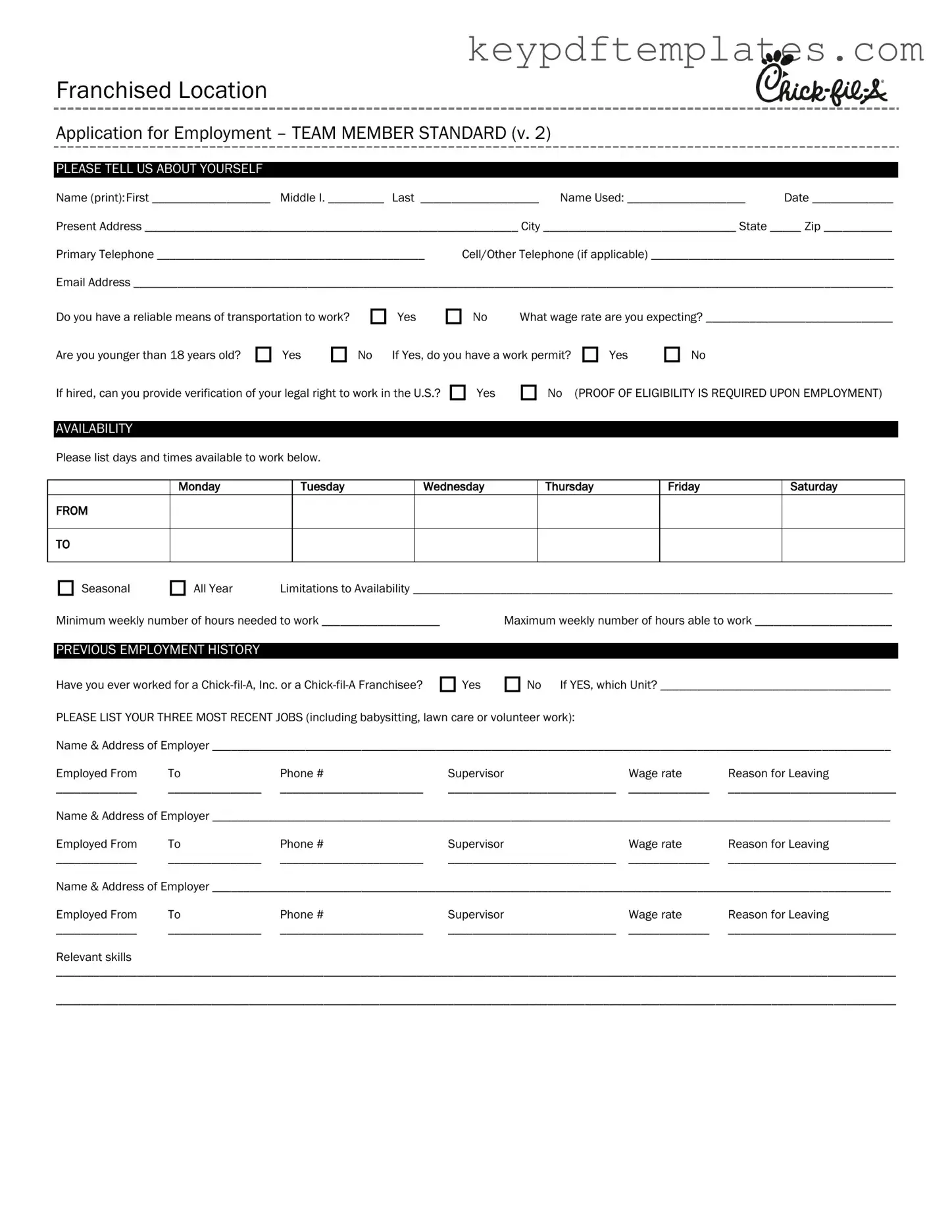 Get Chick Fil A Job Application Form