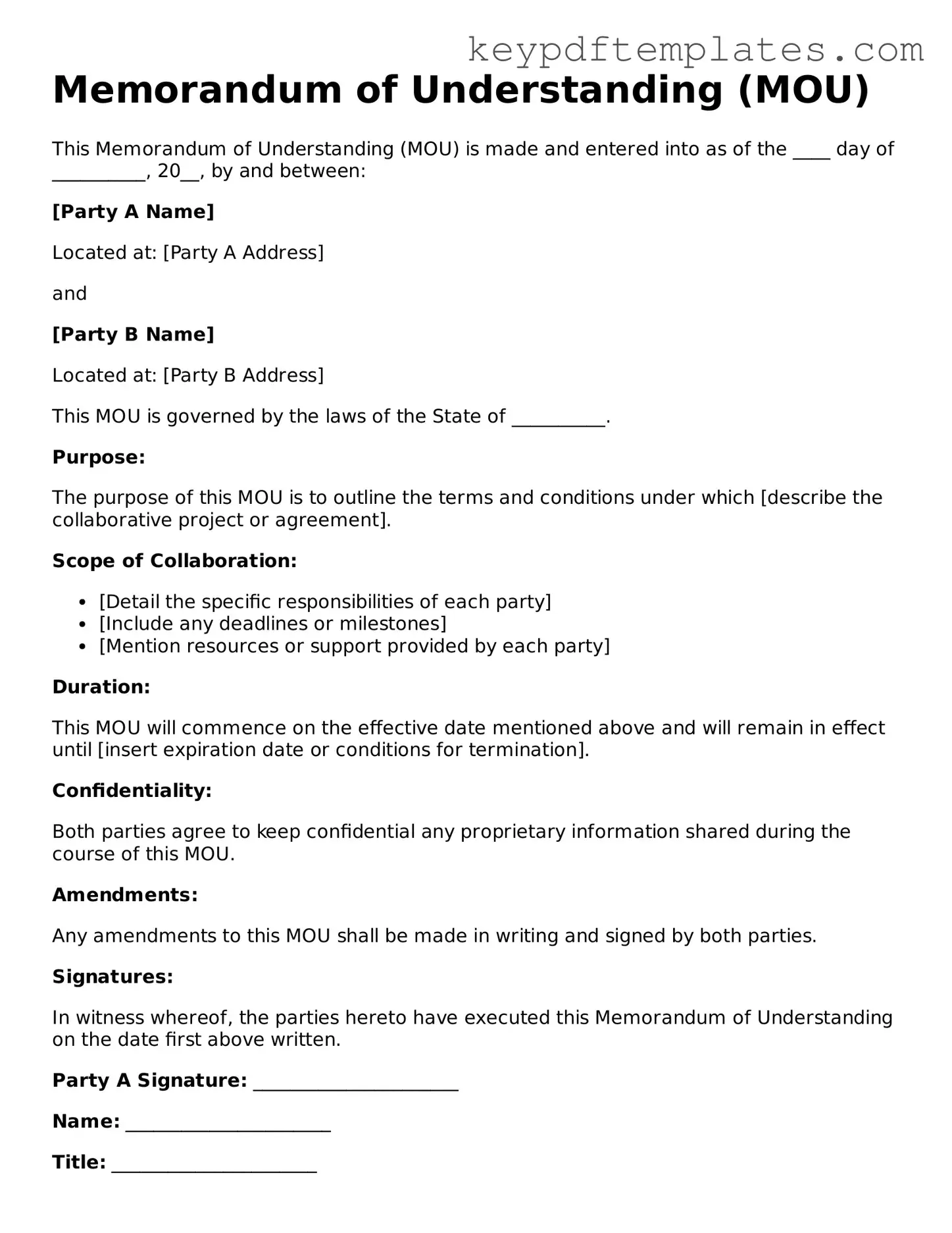 Printable Memorandum of Understanding Template