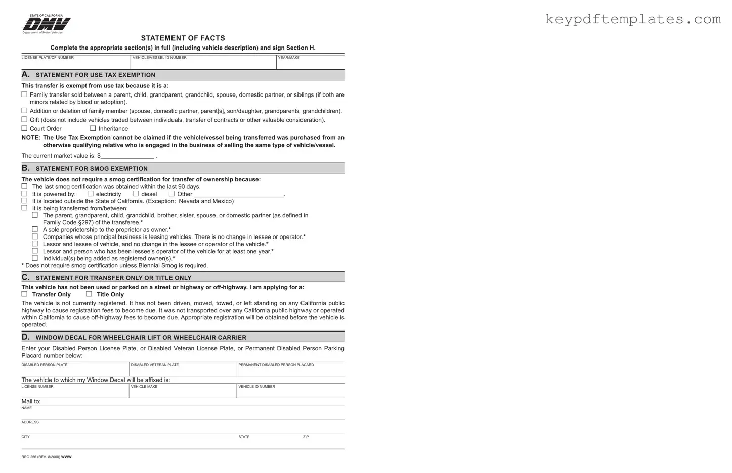 Get Dmv Reg 256 Form
