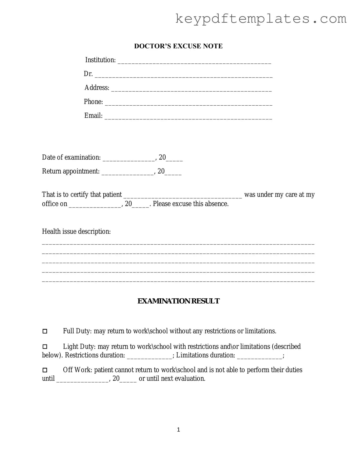 Get Doctors Excuse Note Form