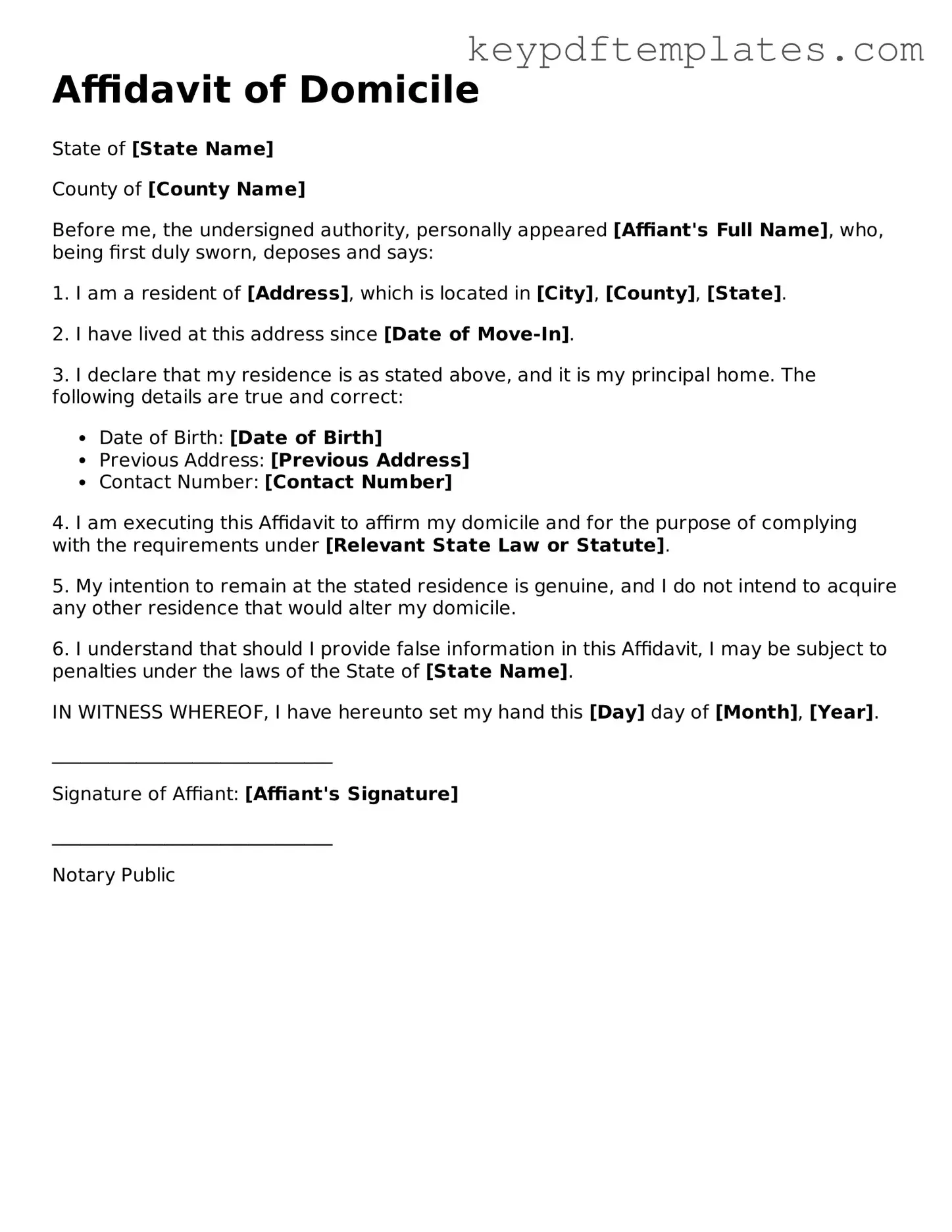 Printable Affidavit of Domicile Template