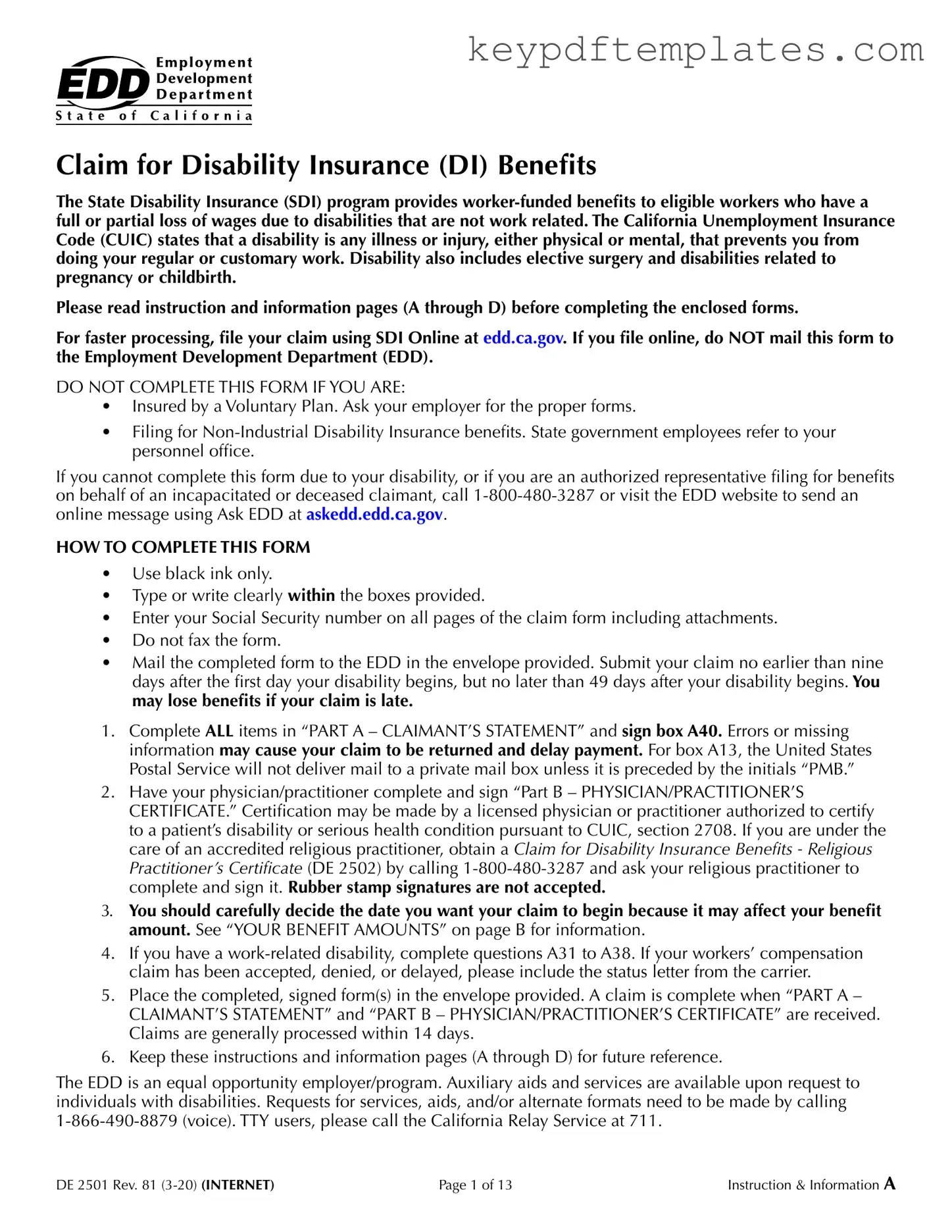 Get EDD DE 2501 Form