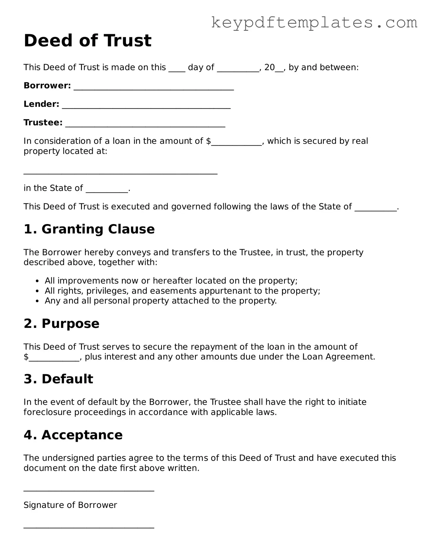 Printable Deed of Trust Template