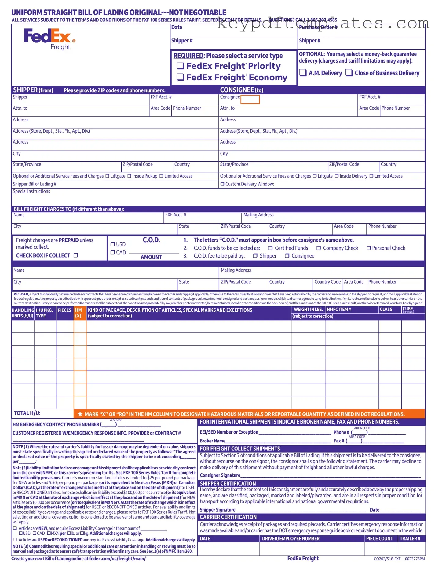 Get Fedex Bill Of Lading Form