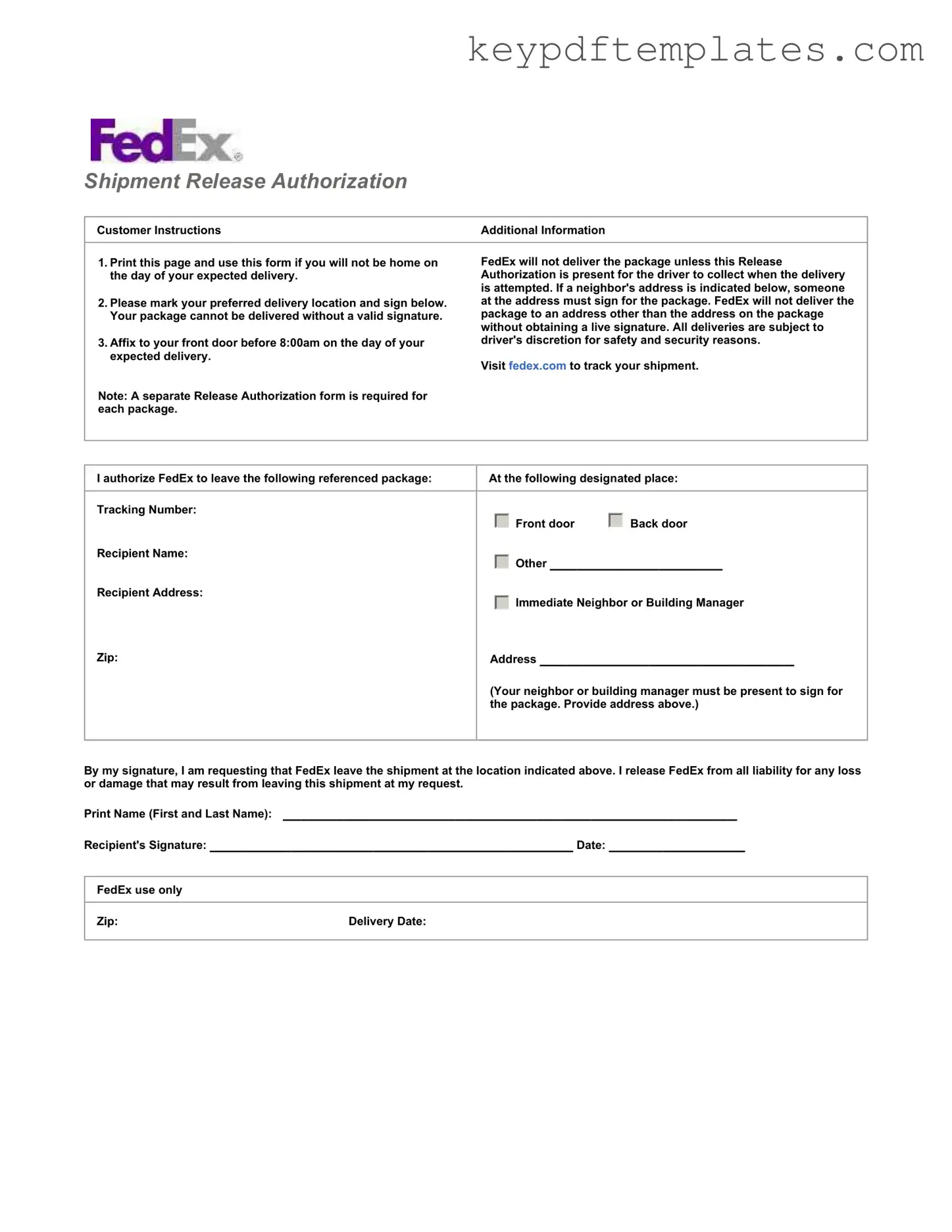 Get Fedex Release Form