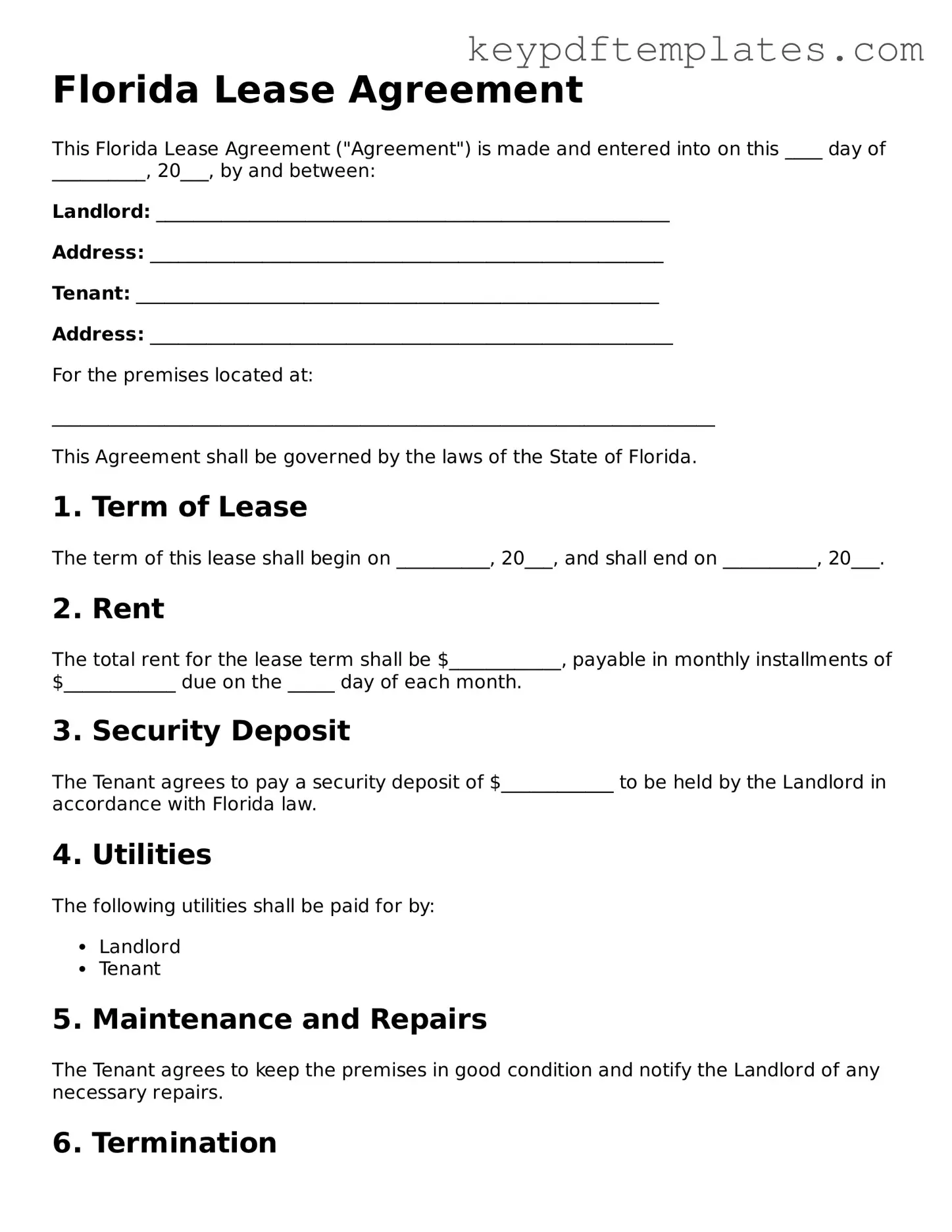Legal Lease Agreement Document for the State of Florida