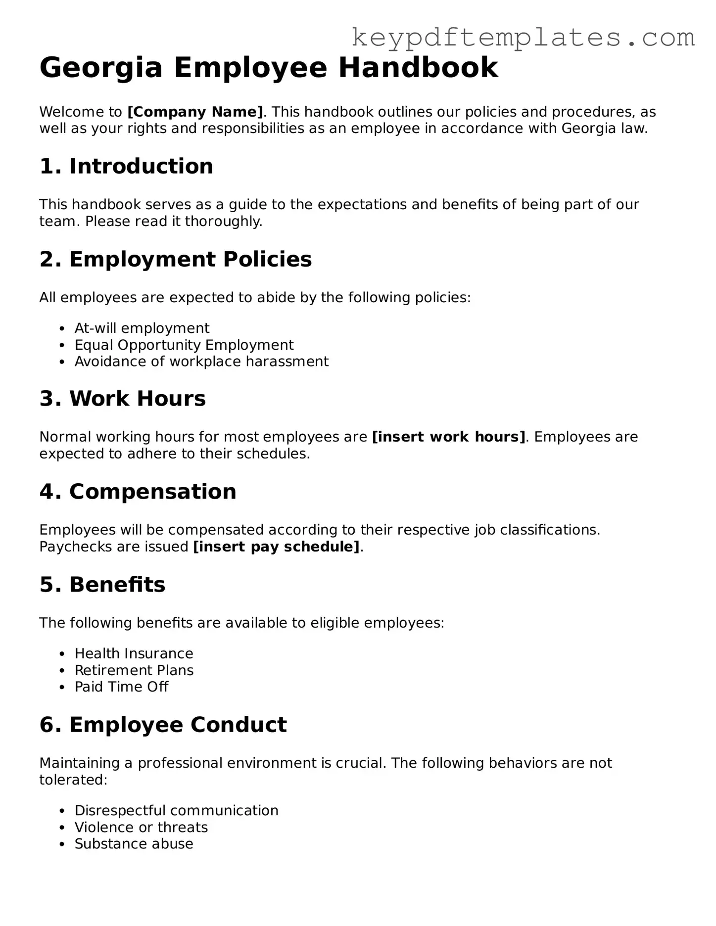 Legal Employee Handbook Document for the State of Georgia