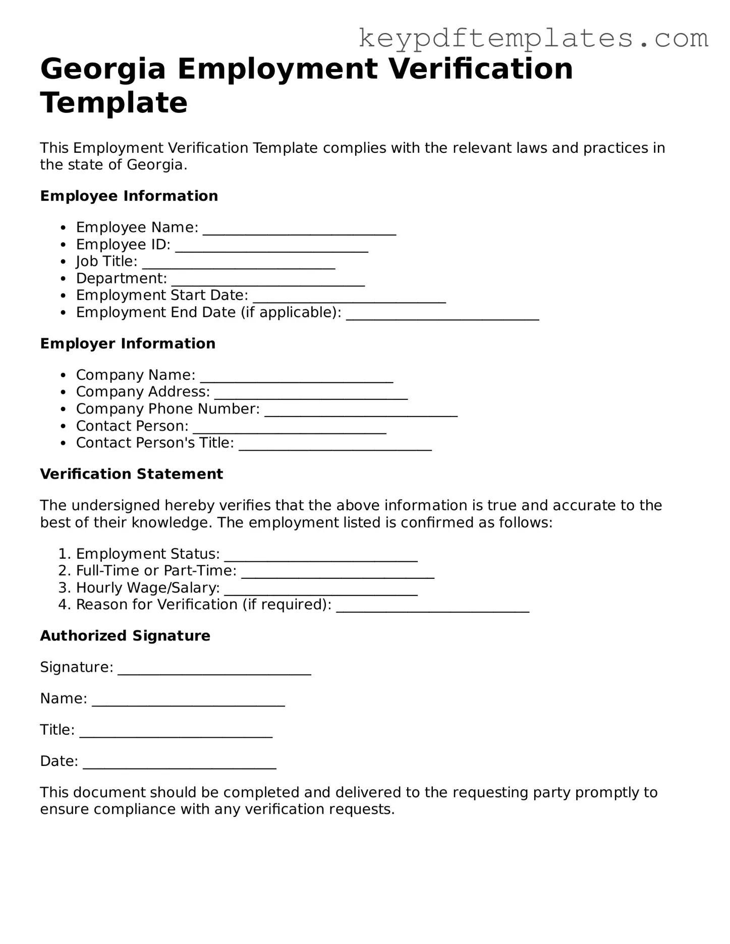 Legal Employment Verification Document for the State of Georgia