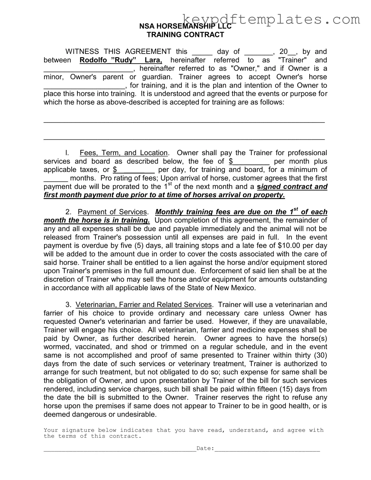 Get Horse Training Contract Form