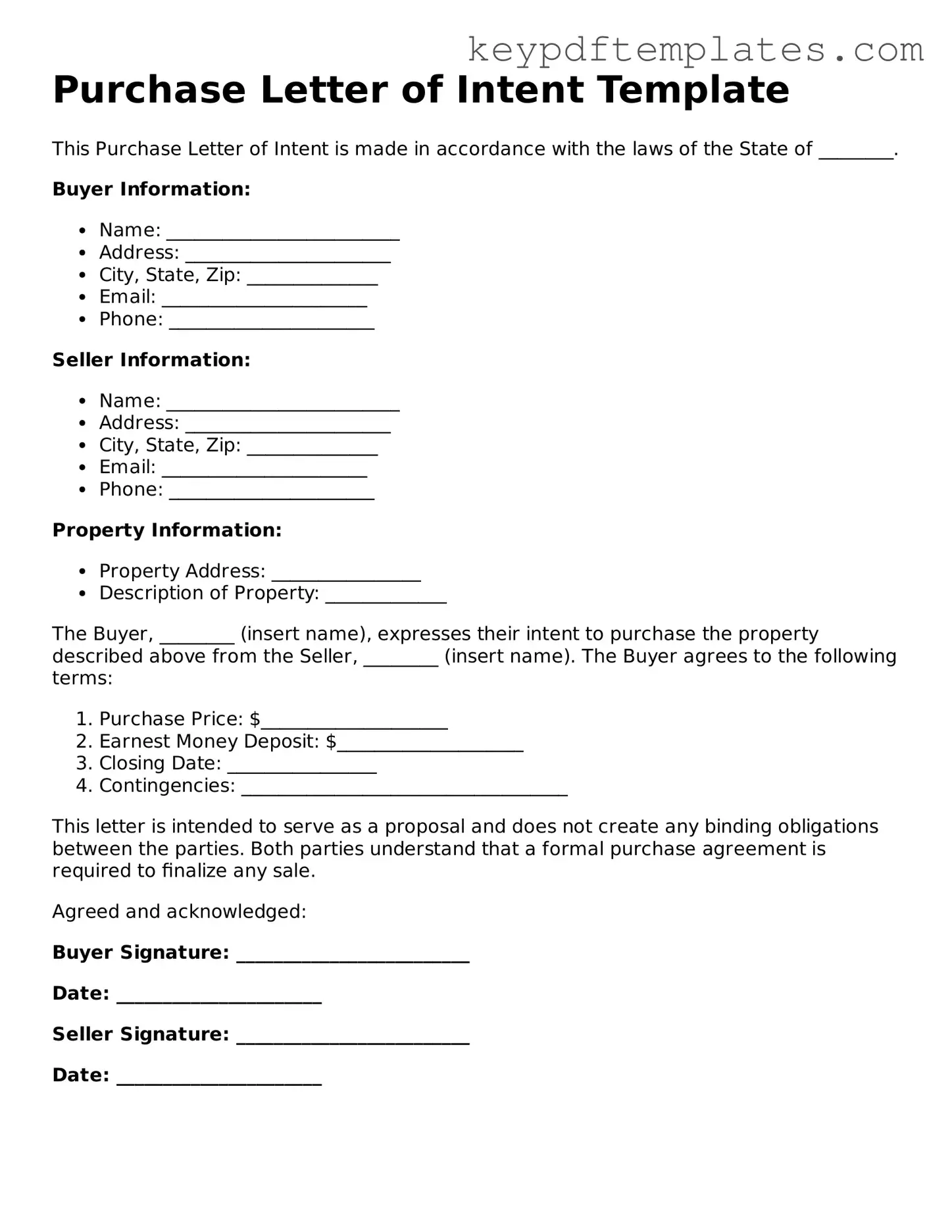 Printable Purchase Letter of Intent Template