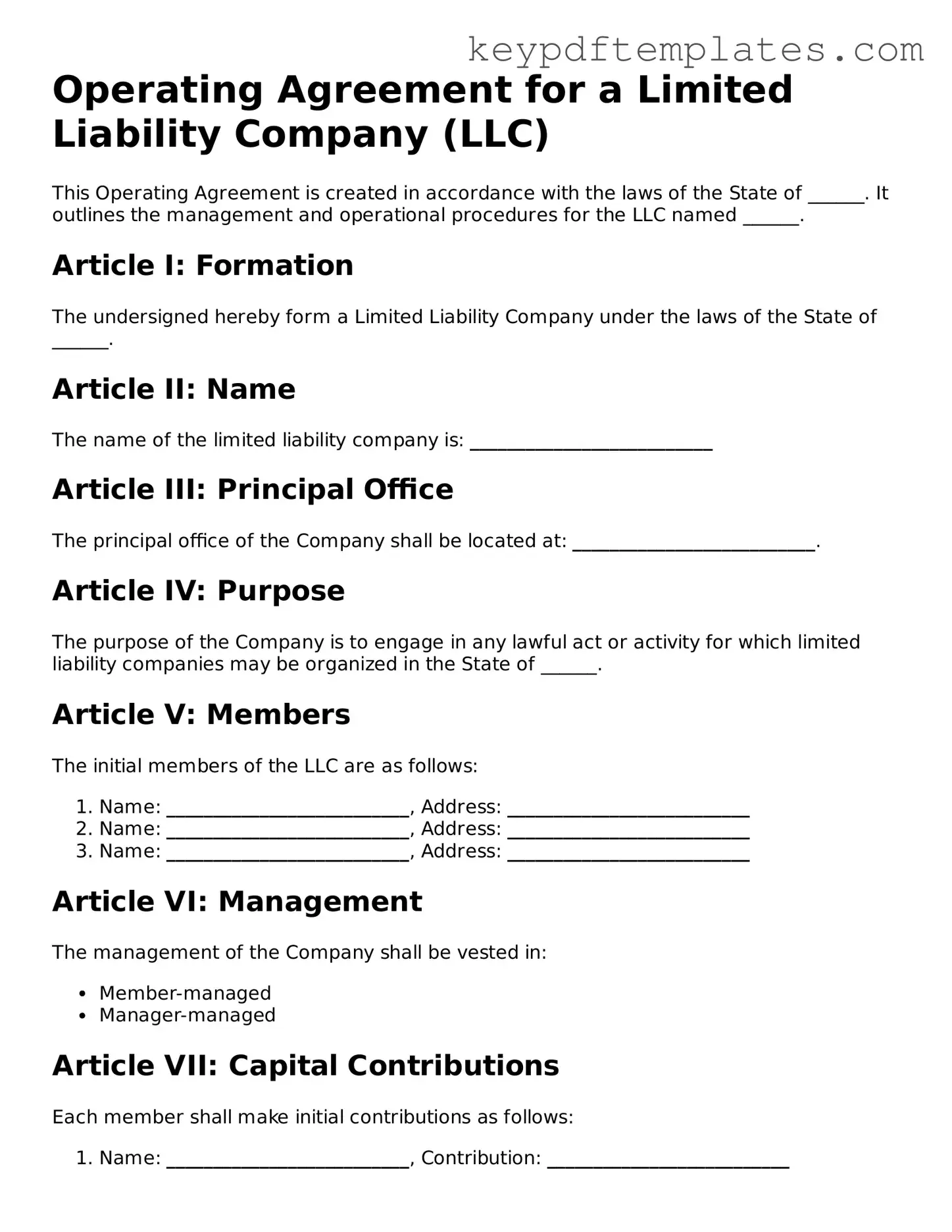 Printable Operating Agreement Template