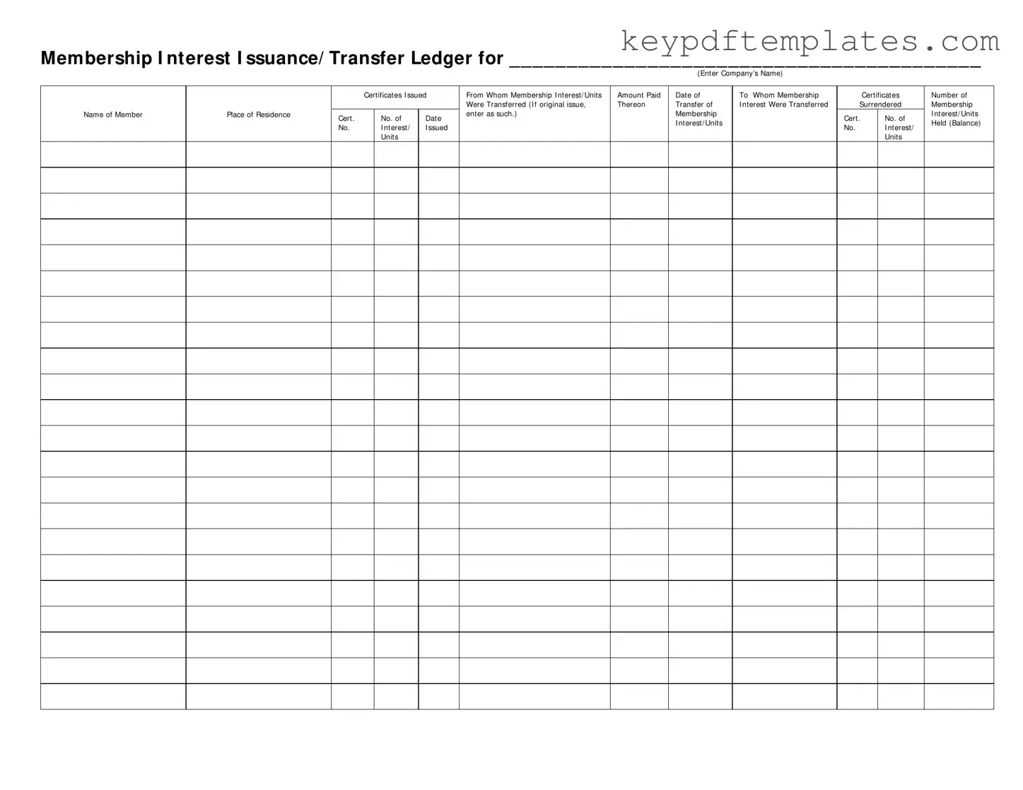 Get Membership Ledger Form