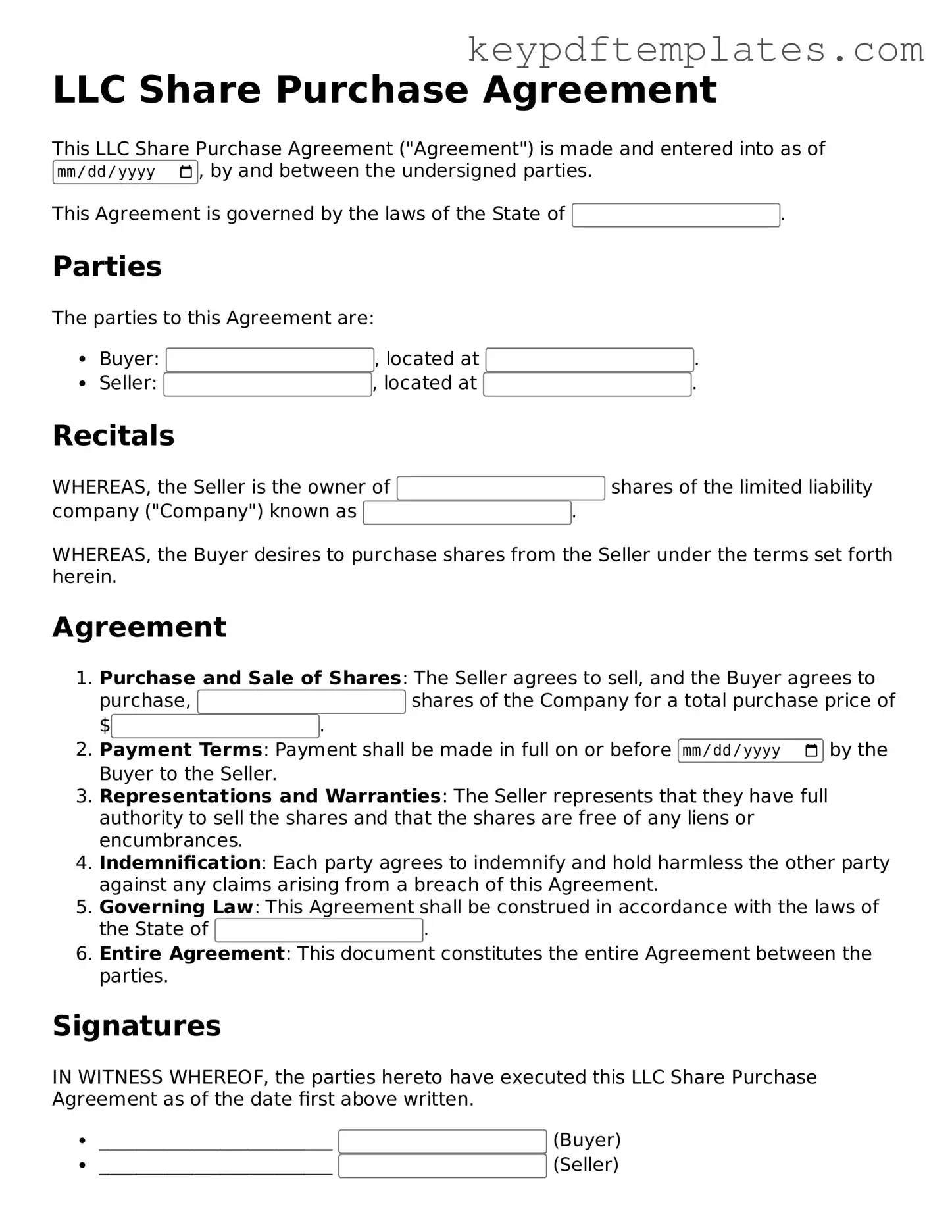 Printable LLC Share Purchase Agreement Template
