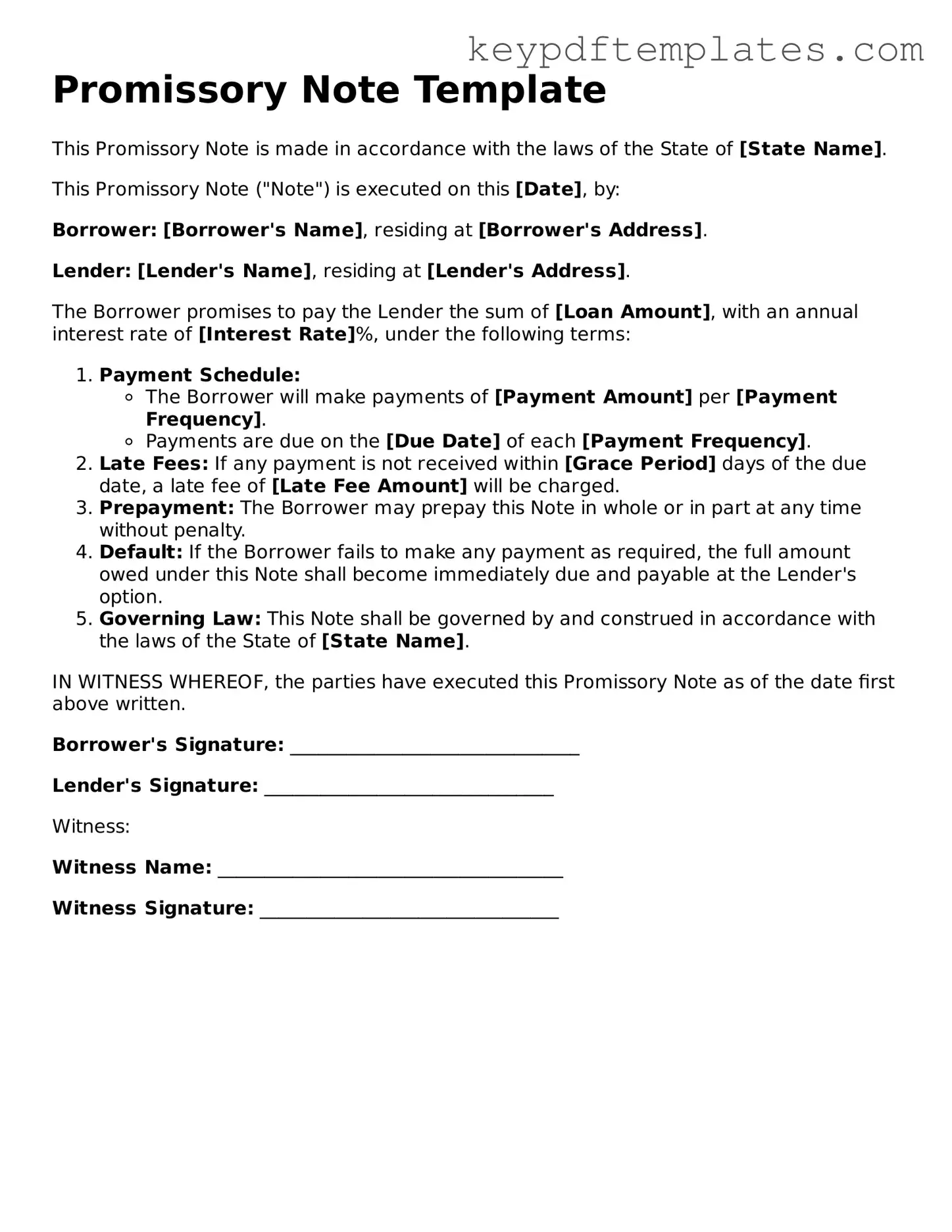Printable Promissory Note Template