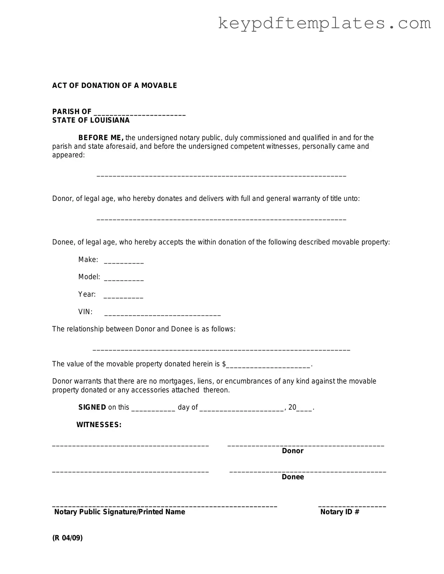 Get Louisiana act of donation Form