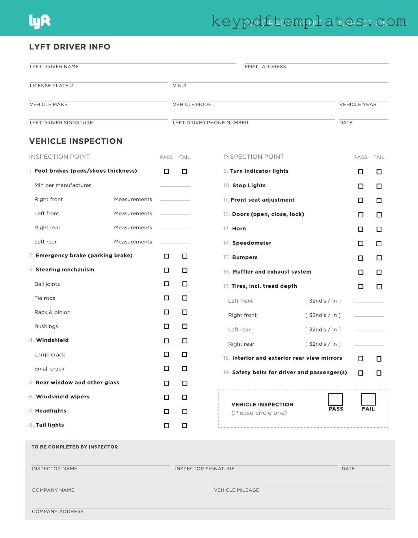 Get Lyft Inspection Form