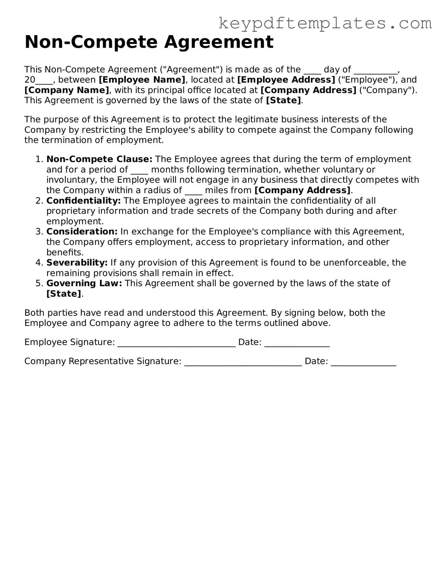 Printable Non-compete Agreement Template