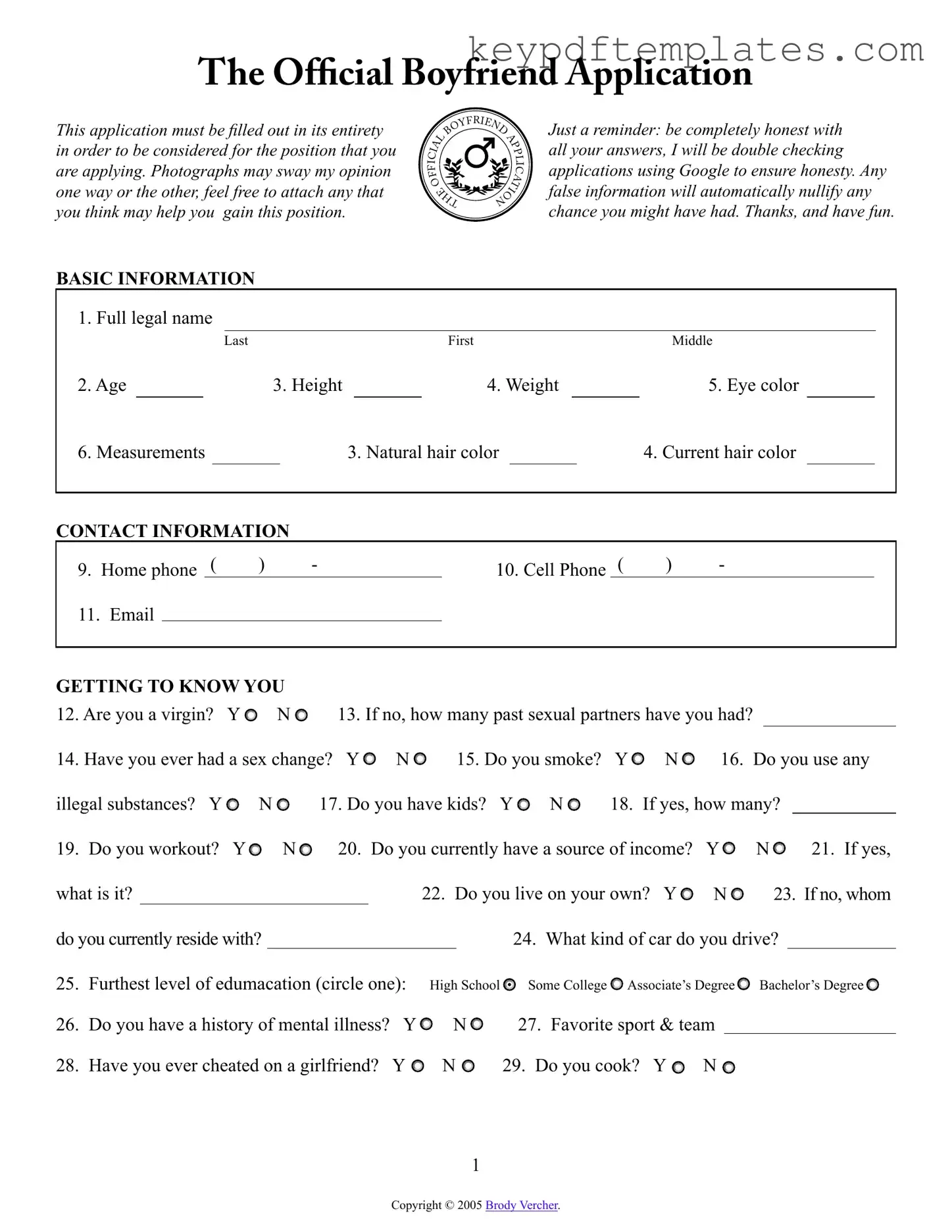 Get Boyfriend application form Form
