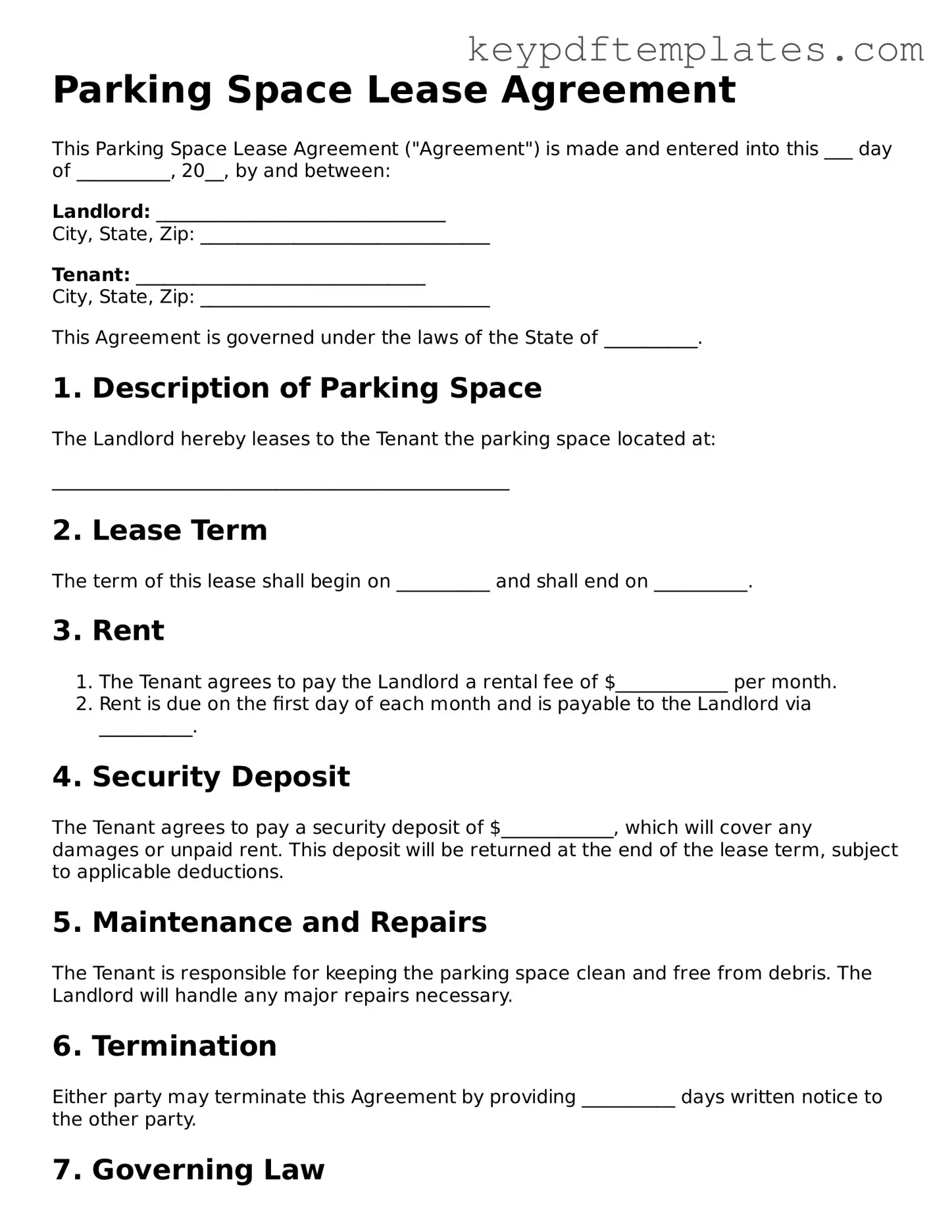 Printable Parking Space Lease Agreement Template