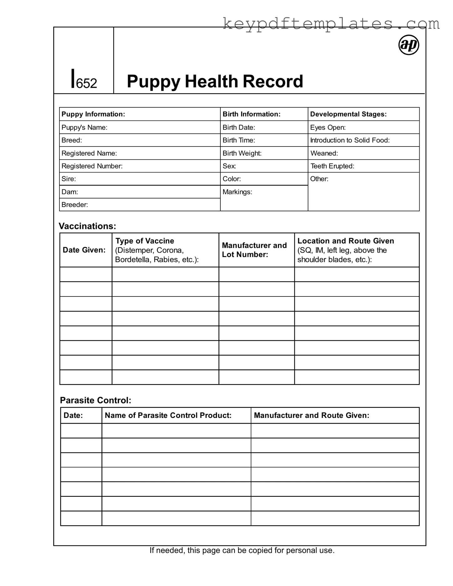 Get Puppy Health Record Form
