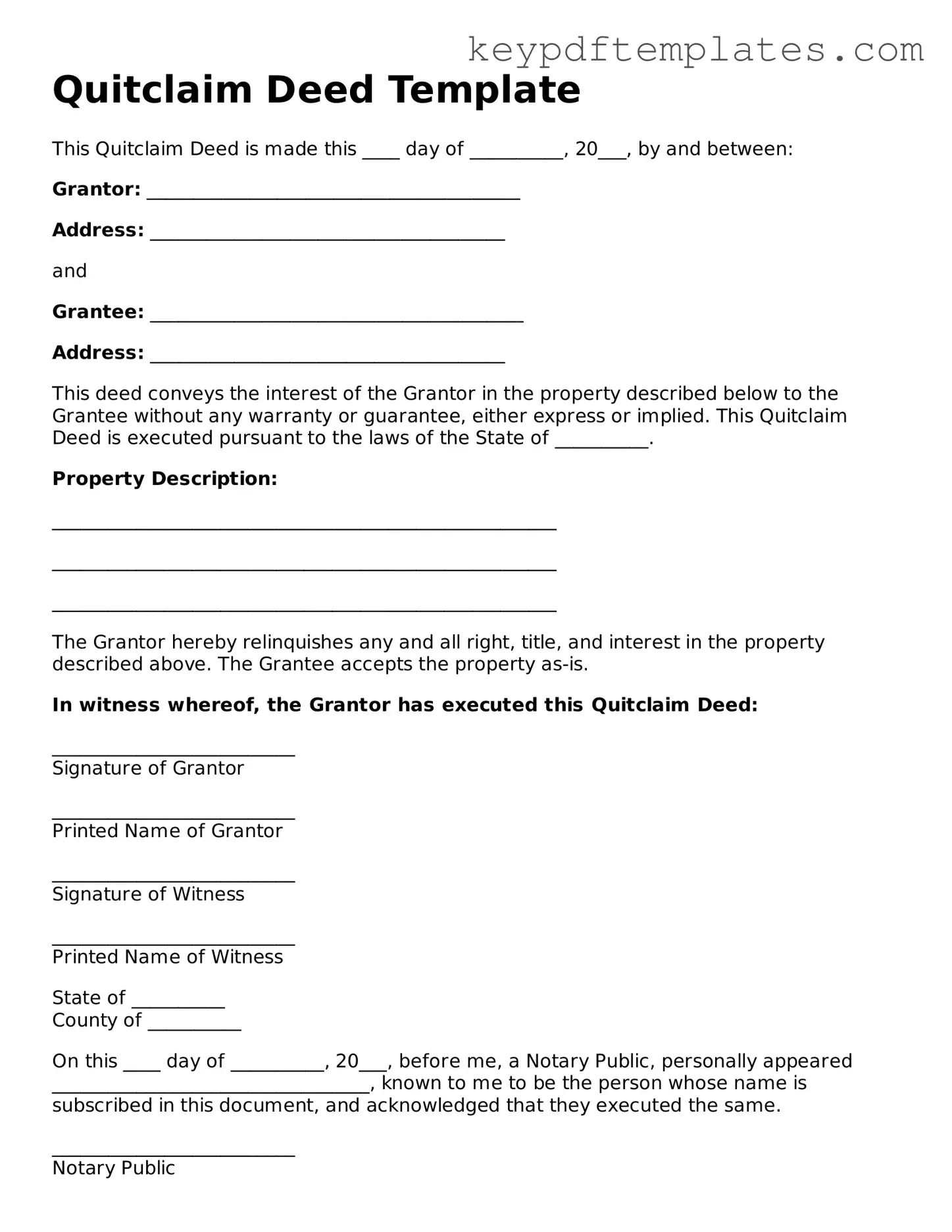Printable Quitclaim Deed Template