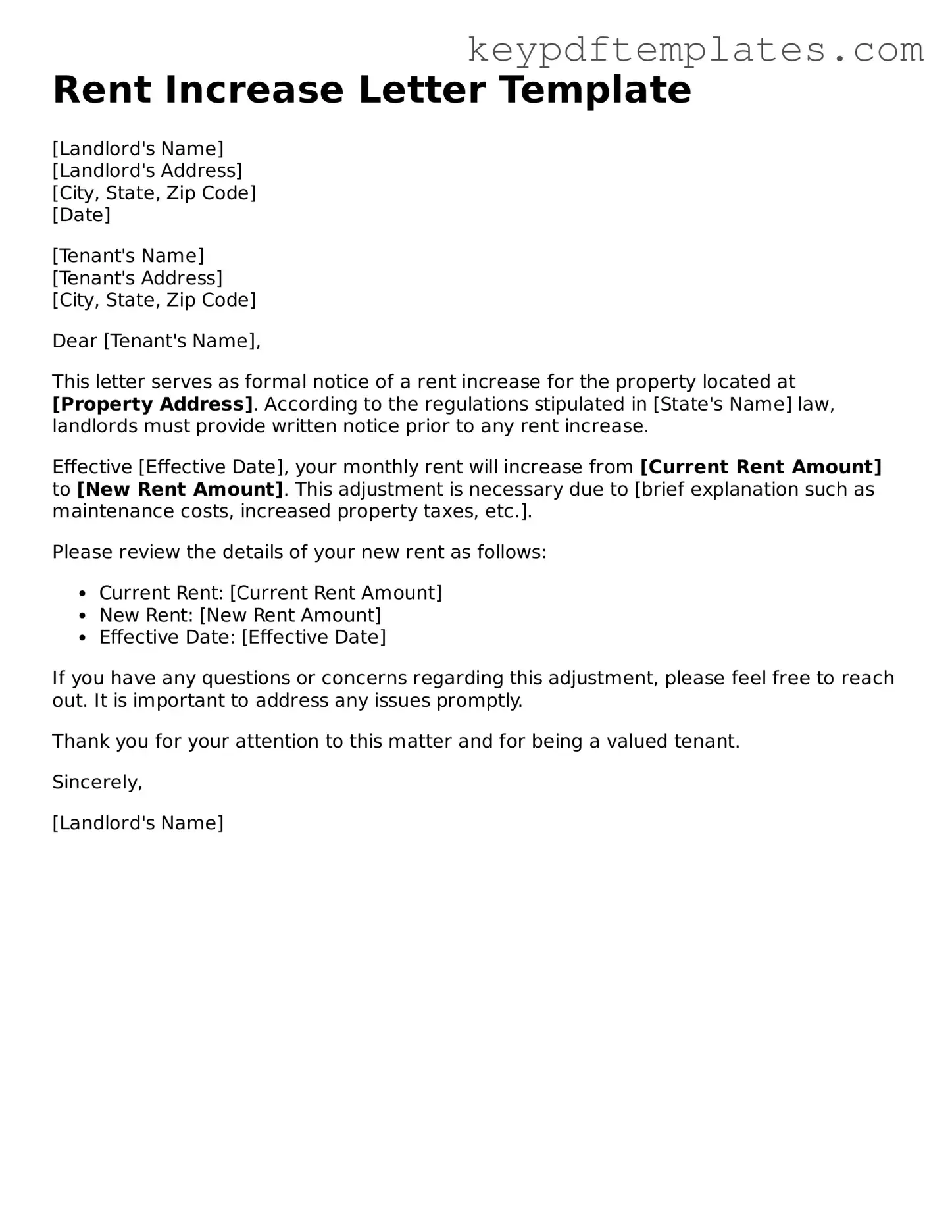 Printable Rent Increase Letter Template
