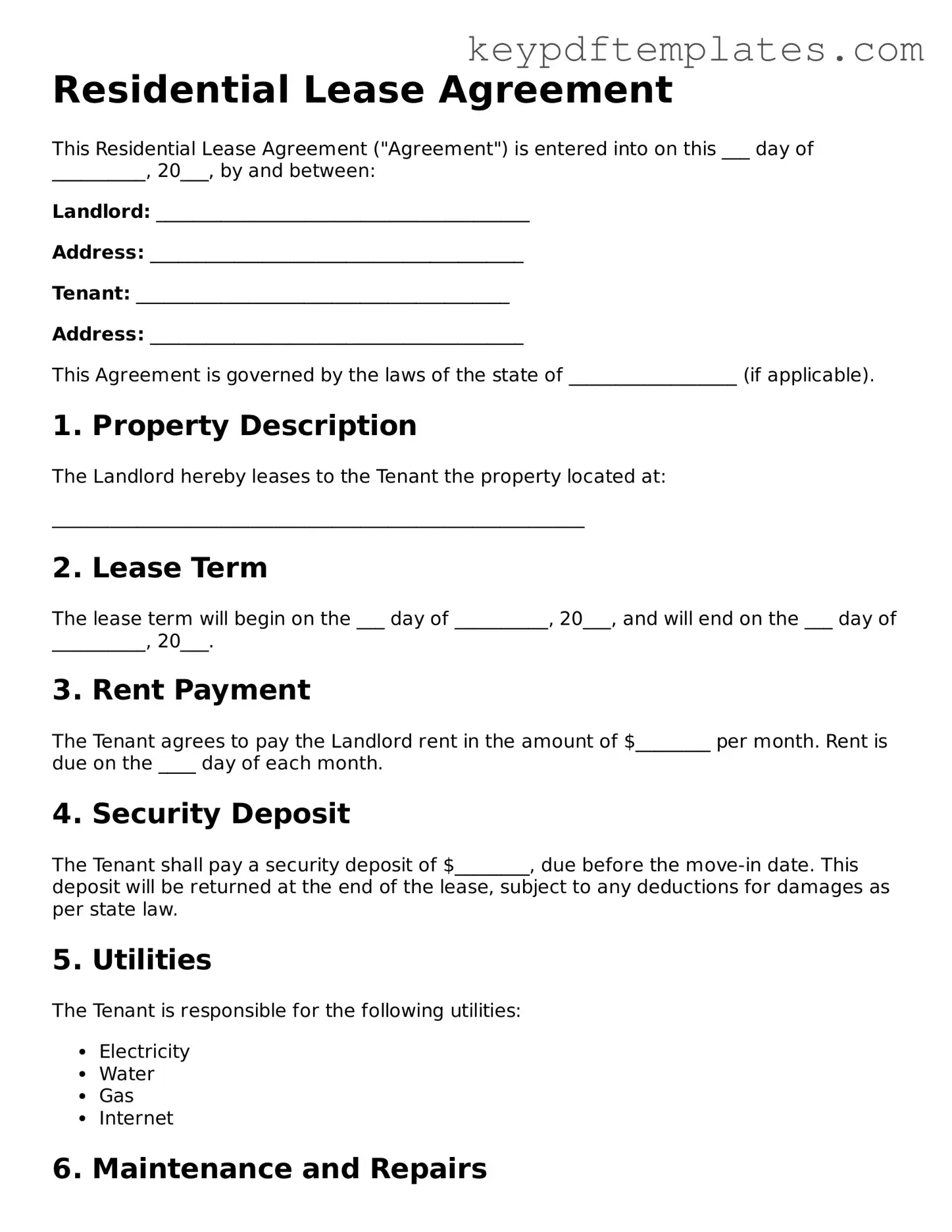 Printable Lease Agreement Template