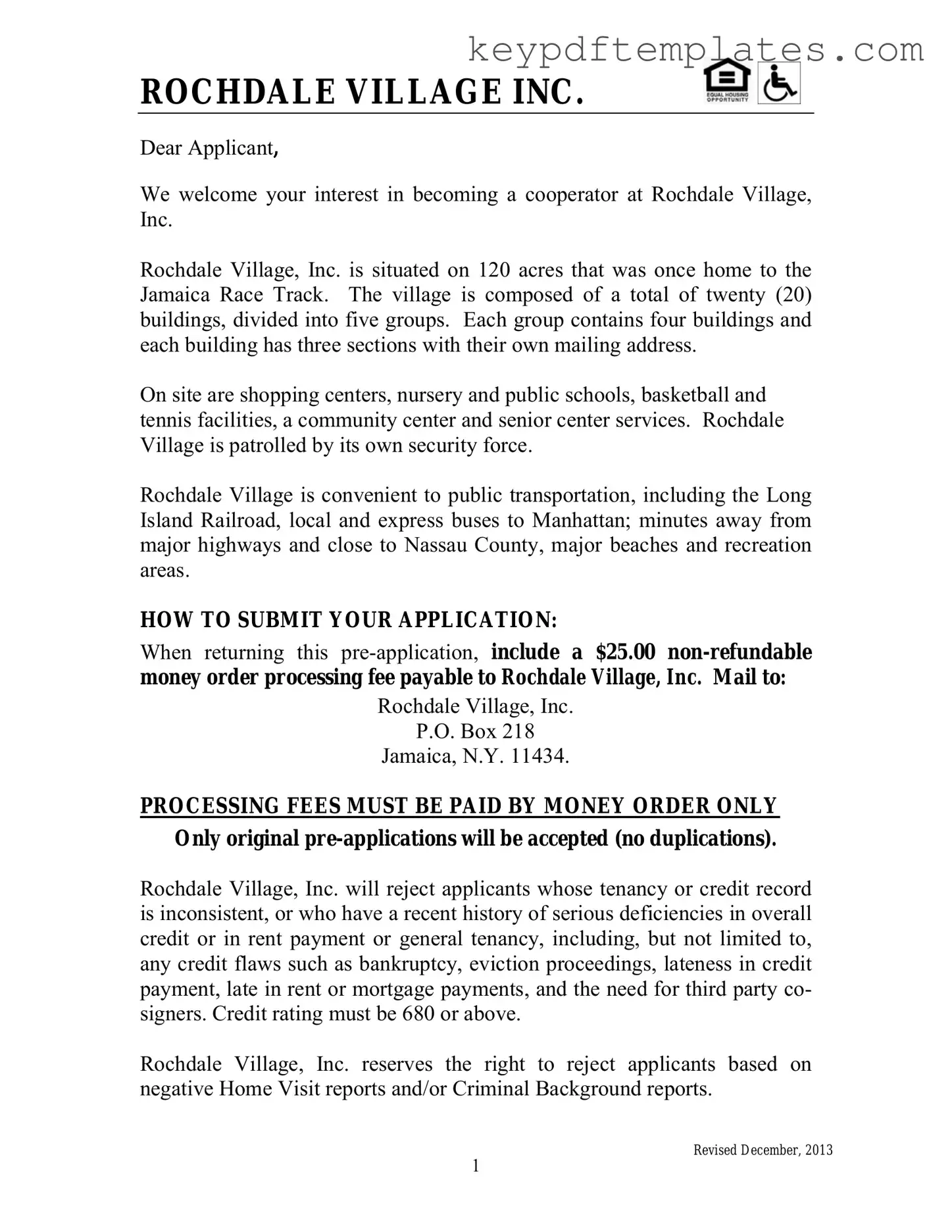 Get Rochdale village application Form