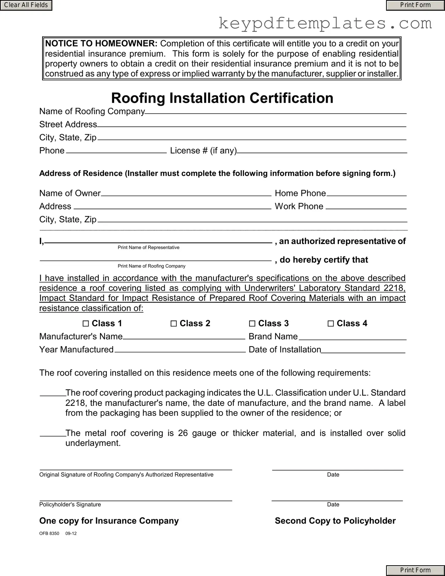 Get Roofing Certificate Form