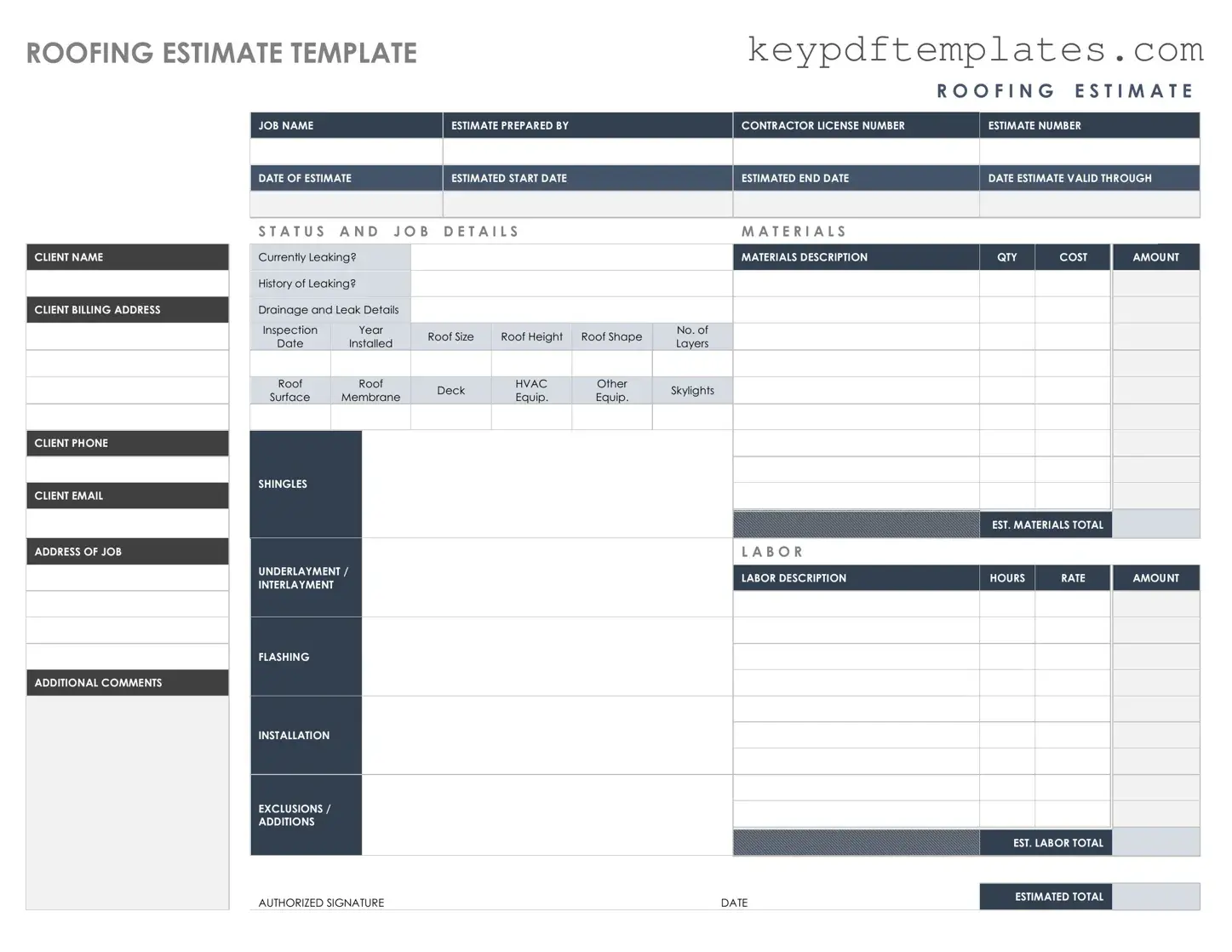 Get Roofing Estimate Form