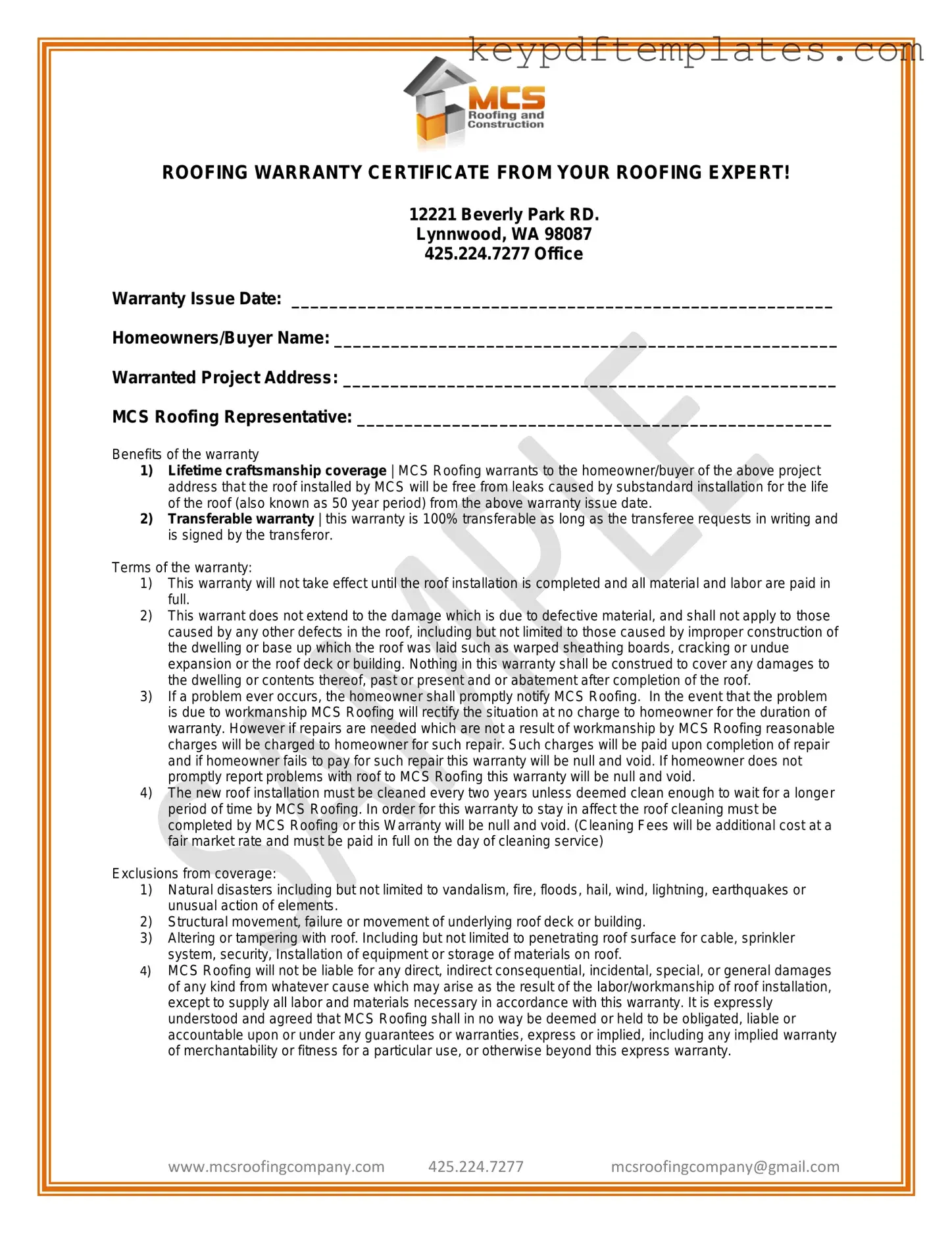 Get Roofing Warranty Certificate Form