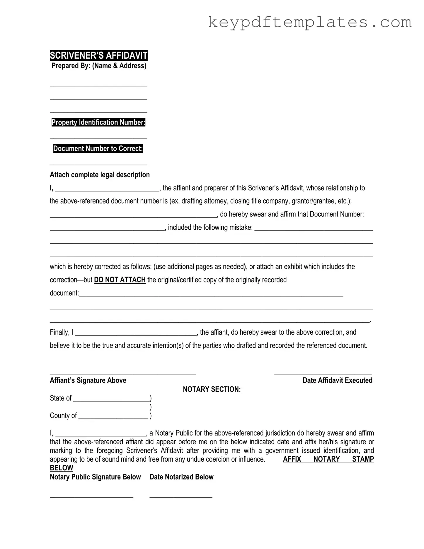 Get Scrivener's Affidavit Form