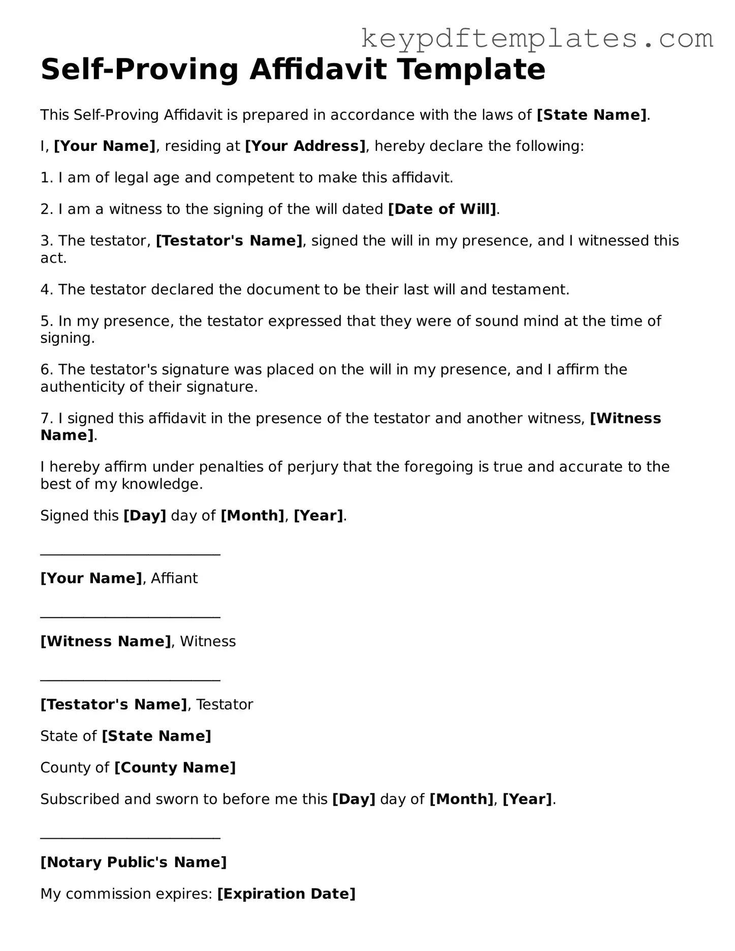 Printable Self-Proving Affidavit Template