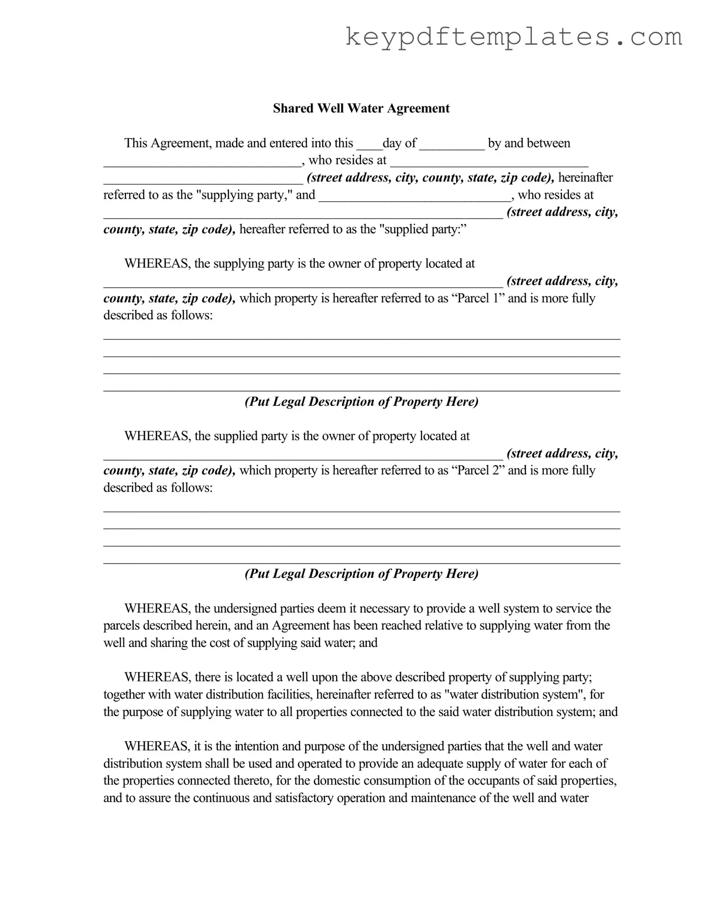Get Shared Well Agreement Form