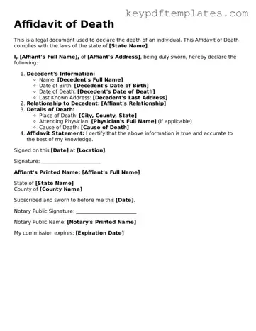 Printable Affidavit of Death Template