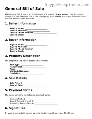 Printable General Bill of Sale Template