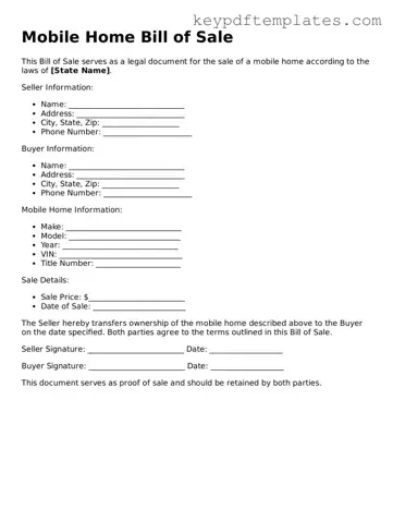 Printable Mobile Home Bill of Sale Template