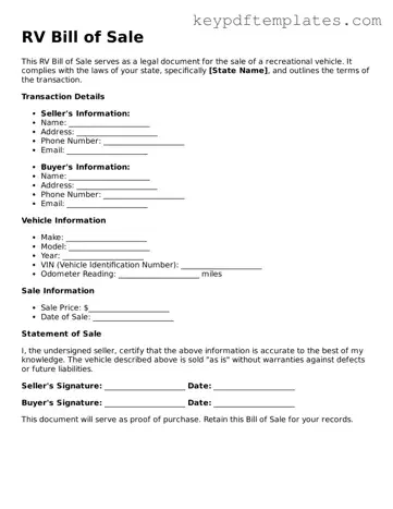 Printable RV Bill of Sale Template