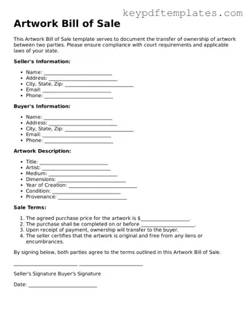 Printable Artwork Bill of Sale Template