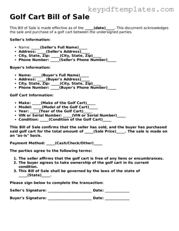 Printable Golf Cart Bill of Sale Template