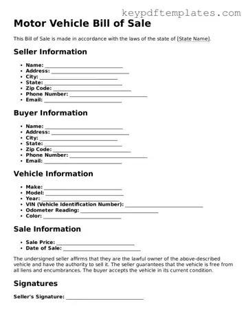 Printable Motor Vehicle Bill of Sale Template